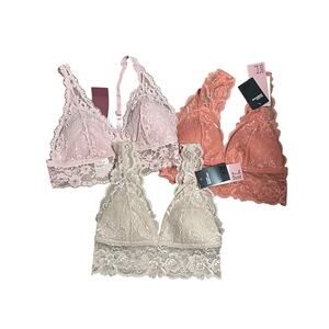 H&M Lace Bralette Lot of 3 NEW Pink Coral Cream Size M Size 6 Padded Lined